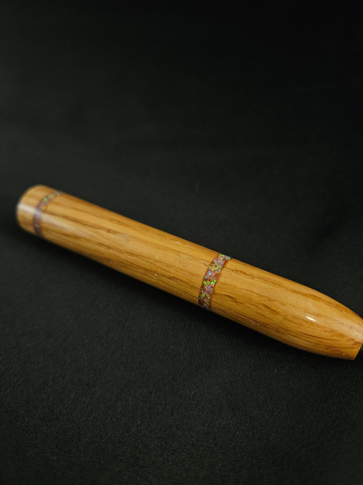 Lathe turned dabber with inlayed opals